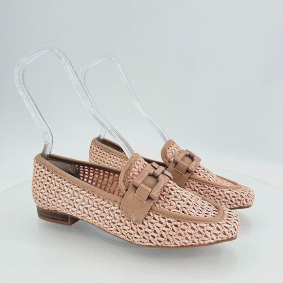 Steve Madden Womens Ryann Chain Loafers Beige Pink Rafia Square Toe Size 7 - Picture 1 of 13